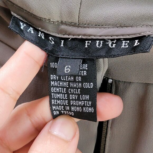 Yansi Fugel Taupe Khaki High Waist Pants Tapered Relaxed Leg Casual Trousers 6 - Picture 4 of 8